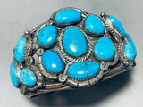 Coils Cluster Vintage Native American Navajo Fat Turquoise Sterling Silver Bracelet-Nativo Arts
