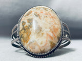Plume Agate Vintage Native American Navajo Hand Tooled Sterling Silver Bracelet