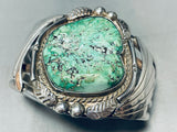 Huge Vintage Native American Navajo Green Turquoise Sterling Silver Bracelet Cuff-Nativo Arts