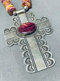 Carson Blackgoat Native American Navajo Purple Spiny Oyster Sterling Silver Cross Pendant-Nativo Arts