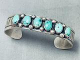 Six Stone Turquoise Vintage Native American Navajo Signed V Hicks Sterling Silver Cuff Bracelet
