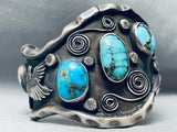 Heavy 115 Grams Vintage Native American Navajo Blue Diamond Turquoise Sterling Silver Bracelet-Nativo Arts