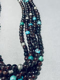 Native American Garnet Turquoise Rare Navajo Sterling Silver Necklace-Nativo Arts