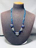 One Of The Coolest Vintage Native American Navajo Signed Azurite Sterling Silver Necklace-Nativo Arts