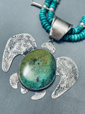 183 Grams Native American Navajo Tortoise Turquoise Sterling Silver Squash Blossom Necklace