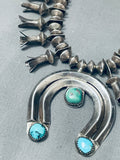 Rare Vintage Native American Navajo 1940s Turquoise Sterling Silver Squash Blossom Necklace-Nativo Arts