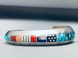 5.5 Inch Wrist Vintage Jim Harrison Native American Navajo Inlay Sterling Silver Bracelet-Nativo Arts