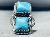 Awesome Vintage Native American Navajo 2 Morenci Turquoise Sterling Silver Large Ring-Nativo Arts