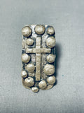 Glorious Native American Navajo Signed Sterling Silver Cross Gigantic Ring-Nativo Arts