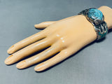 Fantastic!! Vintage Native American Navajo Turquoise Bird Inlay Sterling Silver Bracelet Old-Nativo Arts