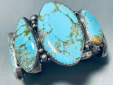 One Of The Largest Vintage Native American Navajo #8 Turquoise Row Sterling Silver Bracelet-Nativo Arts