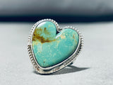Irresistable Native American Navajo Signed Royston Turquoise Heart Sterling Silver Ring-Nativo Arts
