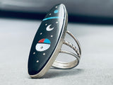 Moon And Sun Native American Navajo Turquoise Inlay Sterling Silver Ring-Nativo Arts