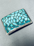 Rodney Hughte Vintage Native American Zuni Blue Gem Turquoise Sterling Silver Buckle-Nativo Arts