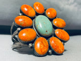 Native American The Most Unique Domed Coral Turquoise Sterling Silver Bracelet-Nativo Arts
