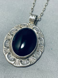 Sensational Vintage Native American Navajo Black Onyx Sterling Silver Necklace Signed-Nativo Arts