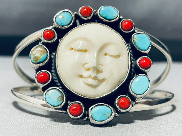 Happy Face Vintage Southwest Turquoise Coral Sterling Silver Bracelet-Nativo Arts