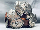 Hand Tooled Vintage Native American Navajo Sterling Silver Repoussed Concho Belt-Nativo Arts