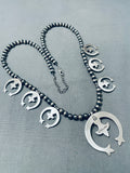 Authentic Vintage Native American Navajo Turquoise Sterling Silver Naja Squash Blossom Necklace-Nativo Arts