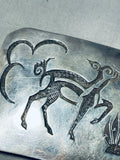 Happy Drancing Deer Vintage Native American Navajo Sterling Silver Buckle-Nativo Arts