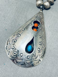 Native American Rare Vintage Santo Domingo Blue Gem Turquoise Coral Sterling Silver Necklace-Nativo Arts