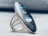 Moon And Sun Native American Navajo Turquoise Inlay Sterling Silver Ring-Nativo Arts