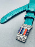 Museum Quality Vintage Native American Navajo Sterling Silver Inlay Croc Belt-Nativo Arts