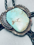 Huge Old Vintage Native American Navajo Royston Turquoise Sterling Silver Bolo Tie-Nativo Arts
