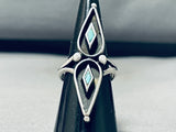 One Of The Most Unique Vintage Native American Navajo Blue Gem Turquoise Sterling Silver Ring-Nativo Arts