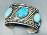 Slanted Huge Turquosie Vintage Native American Navajo Sterling Silver Bracelet-Nativo Arts