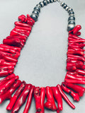 305 Grams Gorsous Native American Navajo Coral Sterling Silver Bead Necklace-Nativo Arts