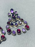 Glamorous Vintage Native American Navajo Amethyst Garnet Sterling Silver Earrings-Nativo Arts