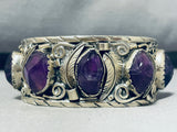 One Of The Coolest Amethyst Vintage Native American Navajo Sterling Silver Bracelet-Nativo Arts