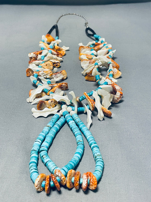 One Of The Biggest Best Vintage Navajo Shell Turquoise Necklace-Nativo Arts