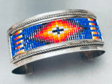 Detailed Hand Beaded Vintage Native American Navajo Sterling Silver Bracelet-Nativo Arts