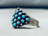 Native American Elegant Vintage Zuni Blue Gem Turquoise Sterling Silver Ring-Nativo Arts
