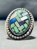 One Of Best Vintage Native American Green Turquoise Inlay Sterling Silver Ring-Nativo Arts
