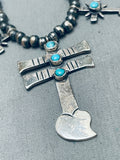 Federico Jimenez Vintage Turquoise Sterling Silver Cross Squash Blssom Necklace-Nativo Arts