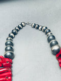 305 Grams Gorsous Native American Navajo Coral Sterling Silver Bead Necklace-Nativo Arts