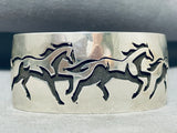 Spectacular Native American Navajo Sterling Silver Horses Bracelet Signed Fred Douglas-Nativo Arts