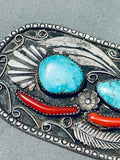Marvelous Vintage Native American Navajo Swirl Blue Gem Turquoise Sterling Silver Pin