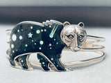 Detailed Stars In Sky Vintage Southwest Bear Sterling Silver Opal Bracelet-Nativo Arts