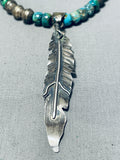 Rare Vintage Native American Navajo Turquoise Necklace Sterling Silver Feather Necklace-Nativo Arts