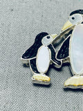 Gasp! So Cute! Vintage Native American Zuni Penguins Sterling Silver Inlay Pin-Nativo Arts