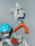 Amazing Native American Navajo Coral & Turquoise Sterling Silver Pendant And Earrings Set-Nativo Arts