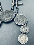 Authentic Native American Navajo Sterling Silver Coin Squash Blossom Necklace-Nativo Arts