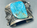 Important Easter Blue Turquoise Native American Navajo Brownbear Sterling Silver Bracelet-Nativo Arts