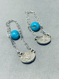 Marvelous Native American Navajo Pilot Mountain Turquoise Sterling Silver Earrings-Nativo Arts