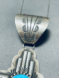 Native American Delbert Secatero Old Kingman Turquoise Sterling Silver Zia Necklace-Nativo Arts