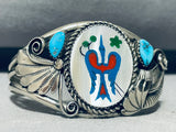 Superior Vintage Native American Zuni Bird Inlay Turquoise Sterling Silver Bracelet-Nativo Arts